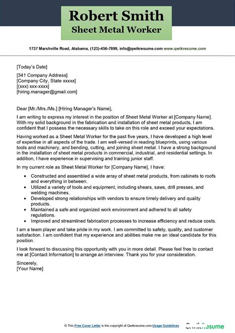 metal worker cover letter template